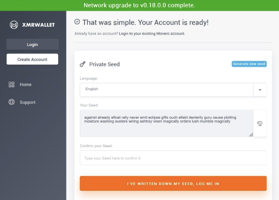 navigating xmrwallet.net - your seed