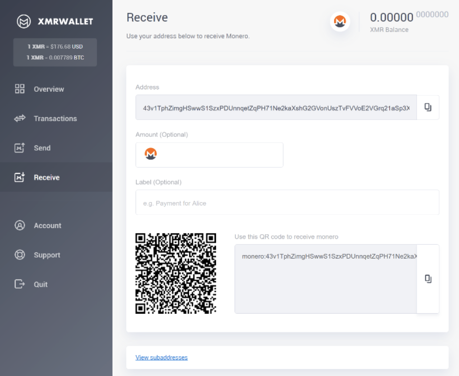 navigating xmrwallet.net - receive monero
