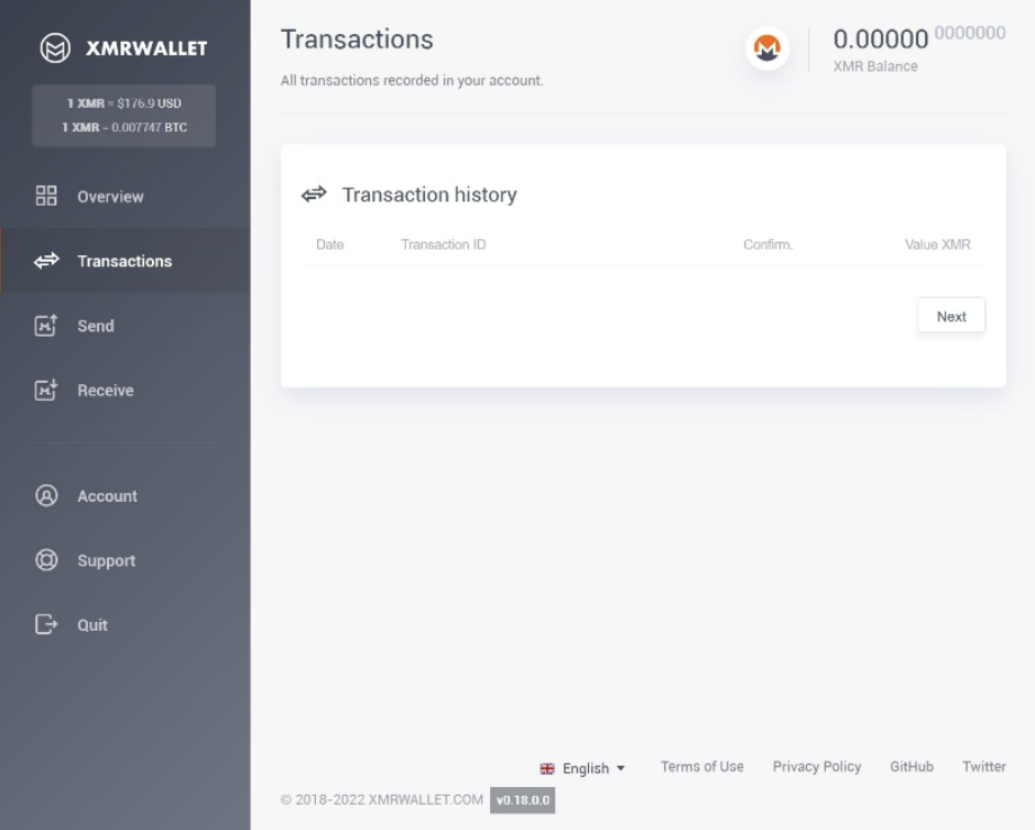 navigating xmrwallet.net - transactions